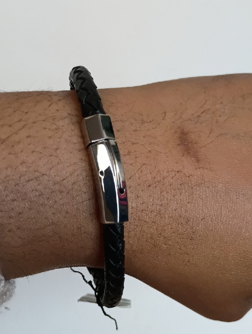 Vitaly Black Braided Leather Bracelet Silver Magnetic Clasp NWT